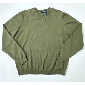 Brooks Brothers Stretch Merino Wool V Neck Sweater Men Size‎ XL Olive Green